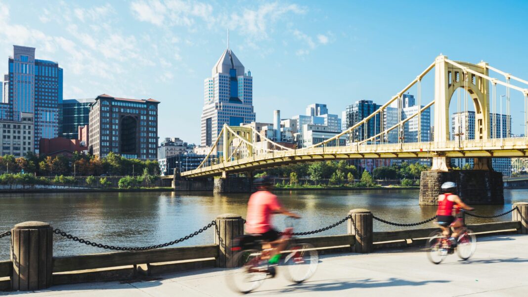 People on bicycles in Pittsburgh, PA