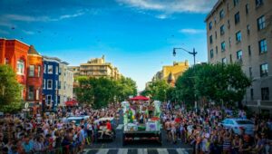 people walking in pride parade in dc