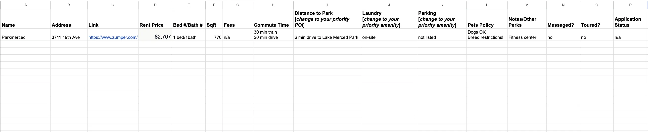 apartment comparison spreadsheet example