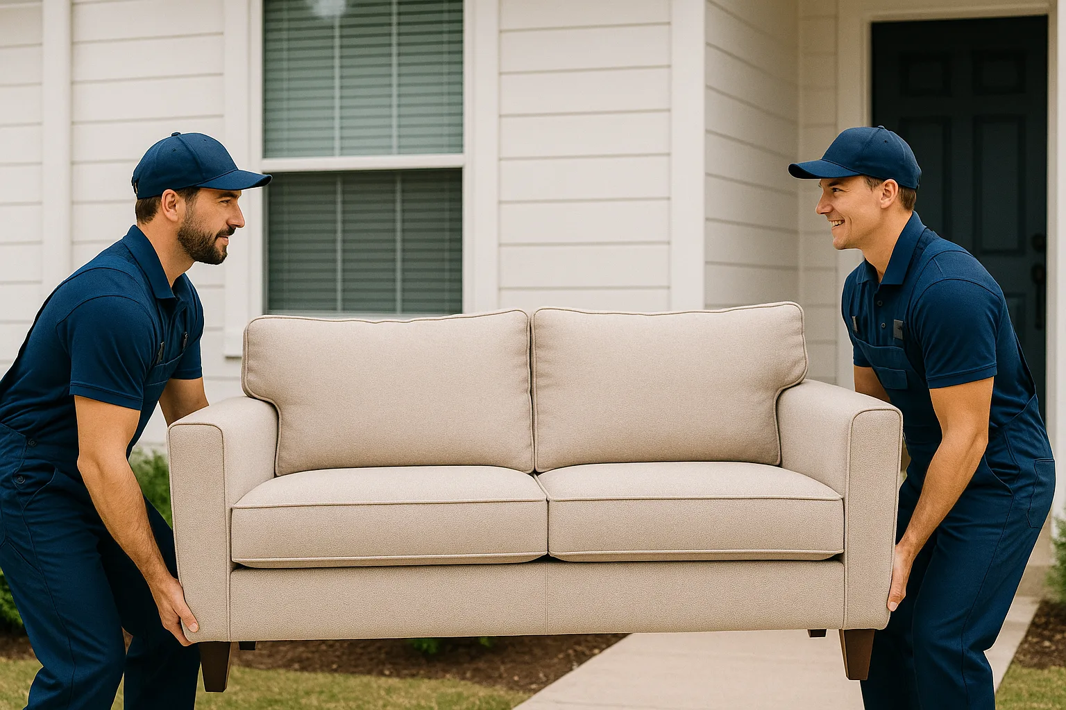 movers from one of the best 8 moving companies in the los angeles area carrying a couch