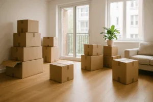 boxes in an apartment ready to be picked up by best moving companies in chicago