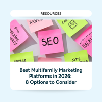 Sticky notes showing the different areas of marketing for multifamily