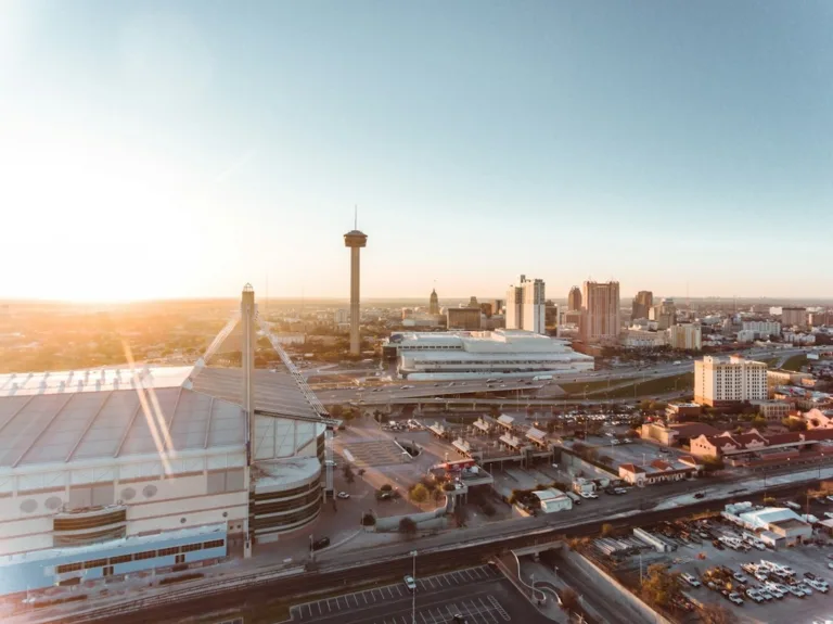 Aerial view of San Antonio and its neighborhoods, including affordable areas for renters.